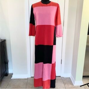 Frances Valentine Fantasia Angora Blend Colorblock 3/4 Sleeve Maxi Dress
